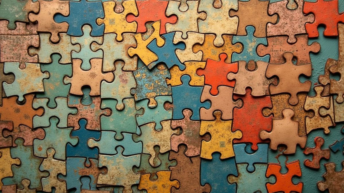 Een artistieke collage van vintage puzzels door de eeuwen heen