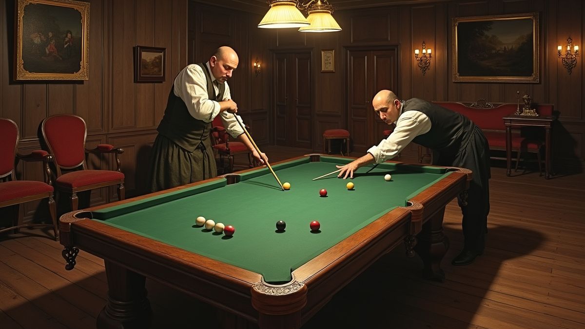 Een artistieke weergave van een biljartspel uit de 15e eeuw
