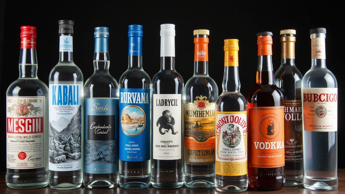 Een assortiment vodka-flessen van verschillende landen