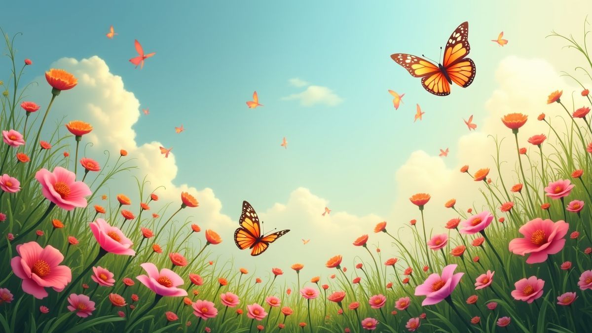Een betoverend feeënlandschap met bloemen en vlinders
