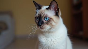 Een betoverende Siamese kat met blauwe ogen.