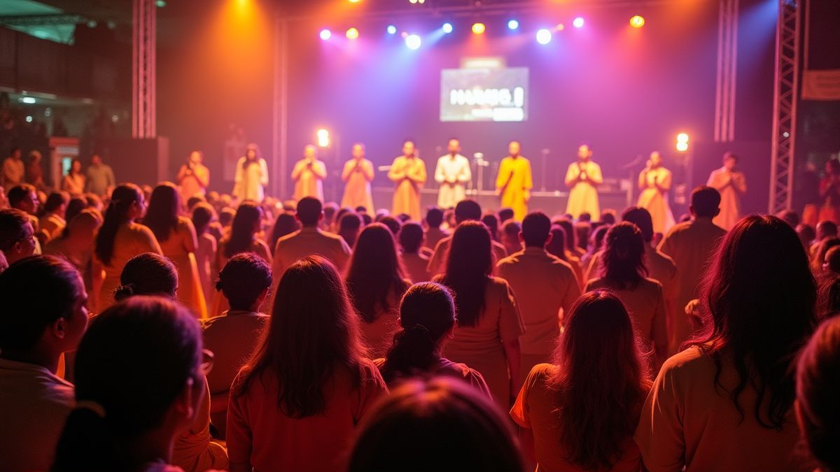 Een bijeenkomst van de Kannada gemeenschap die viert met muziek en dans
