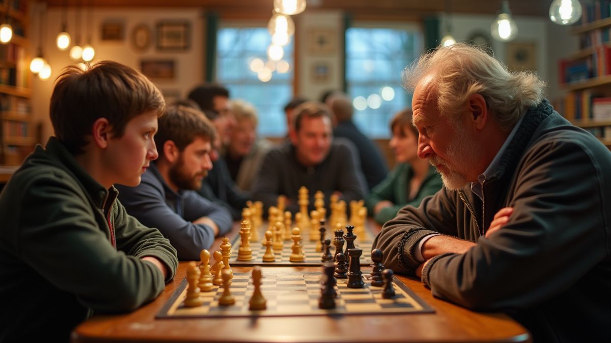 Een bruisende bijeenkomst van schakers in een vereniging.