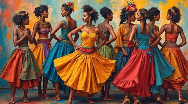 Een collage van diverse culturele kunst, dans en tradities van over de hele wereld.