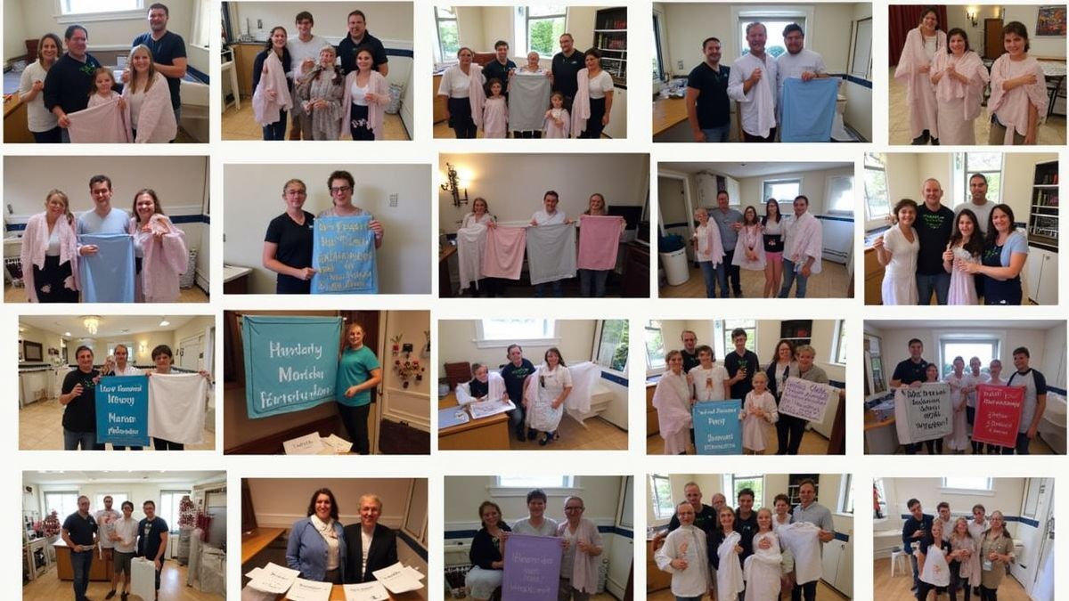 Een collage van Handdoek Dag vieringen over de hele wereld