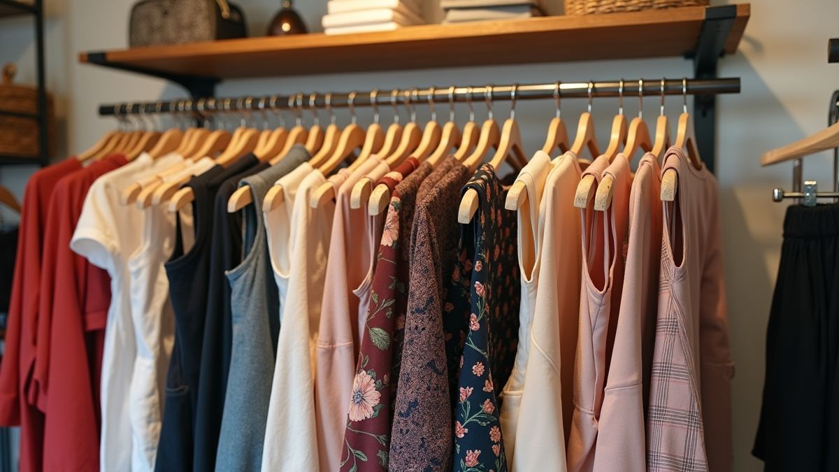 Een collectie van petite mode in een boetiek.