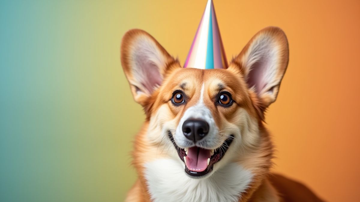 Een Corgi met een feesthoed