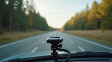 Een dashboardcamera die op de weg gericht is