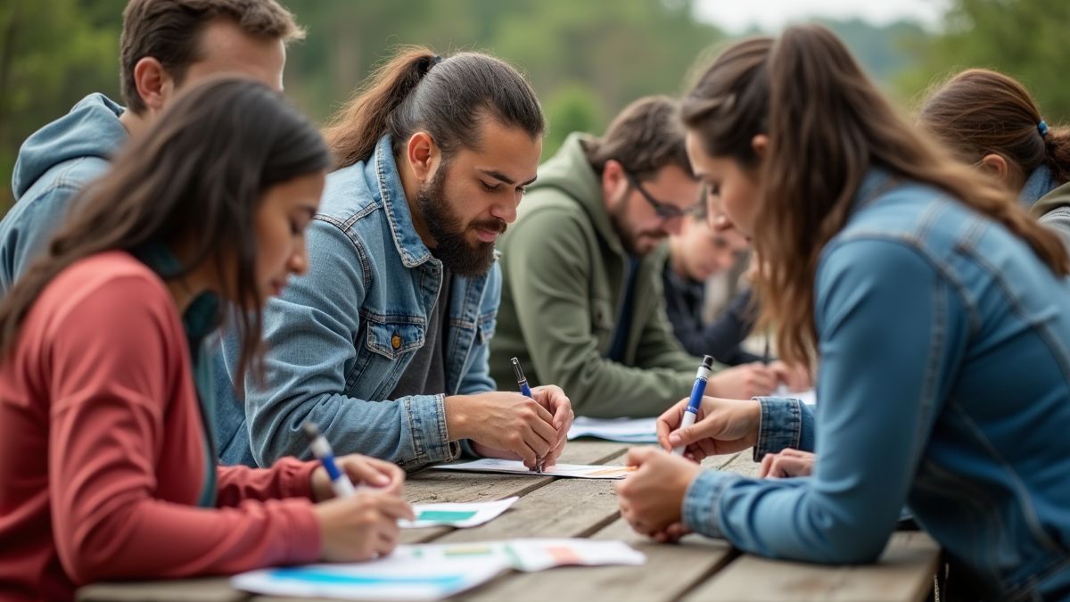 Een diverse groep mensen bezig met waterkwaliteitstests