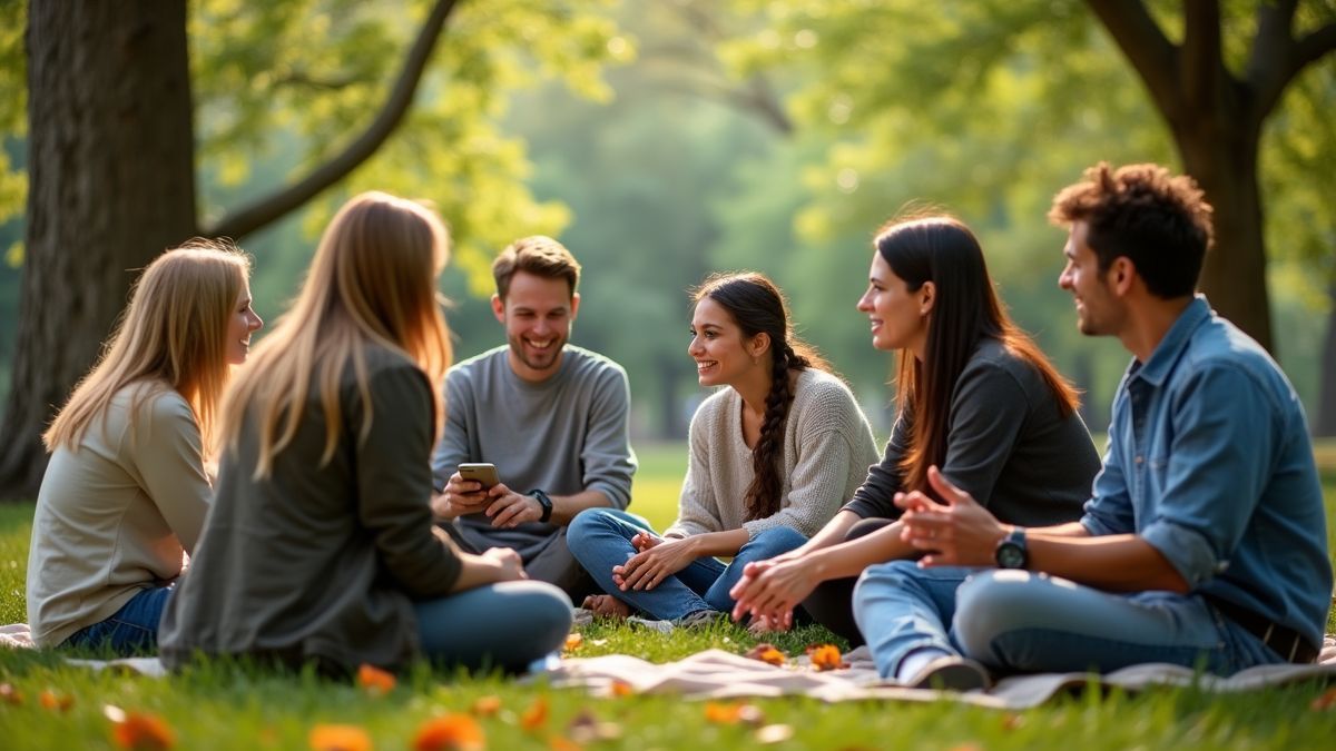 Een diverse groep mensen die hun dromen deelt in een park