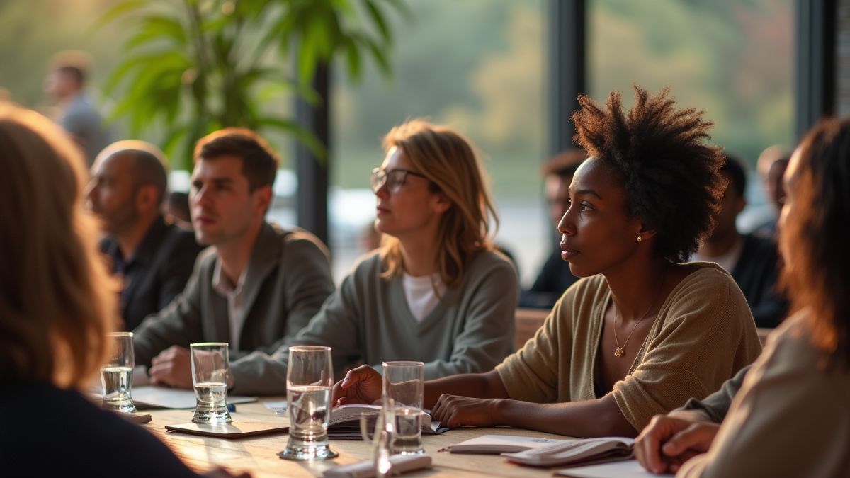 Een diverse groep mensen die samenkomt voor vredesgesprekken