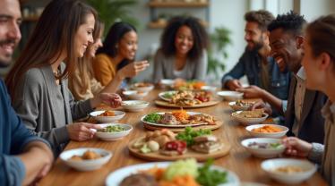 Een diverse groep mensen die voedsel delen voor honger bewustwording