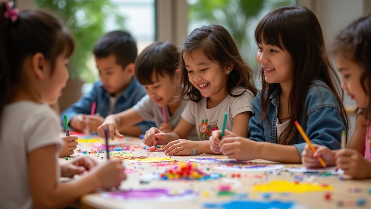 Een diverse groep mensen in een kunstworkshop.