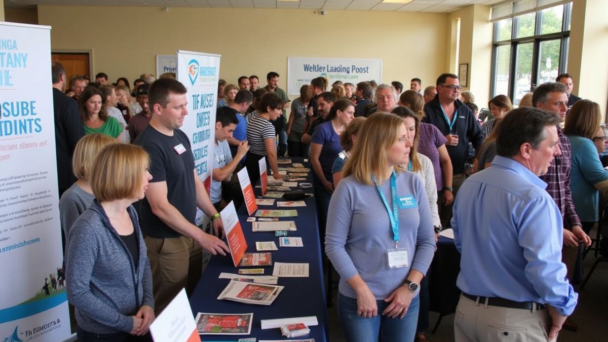 Een druk lokaal evenement met informatie over artritis en betrokken mensen.