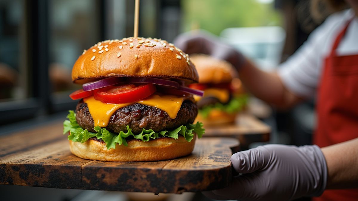 Een drukke foodtruck die ambachtelijke hamburgers serveert