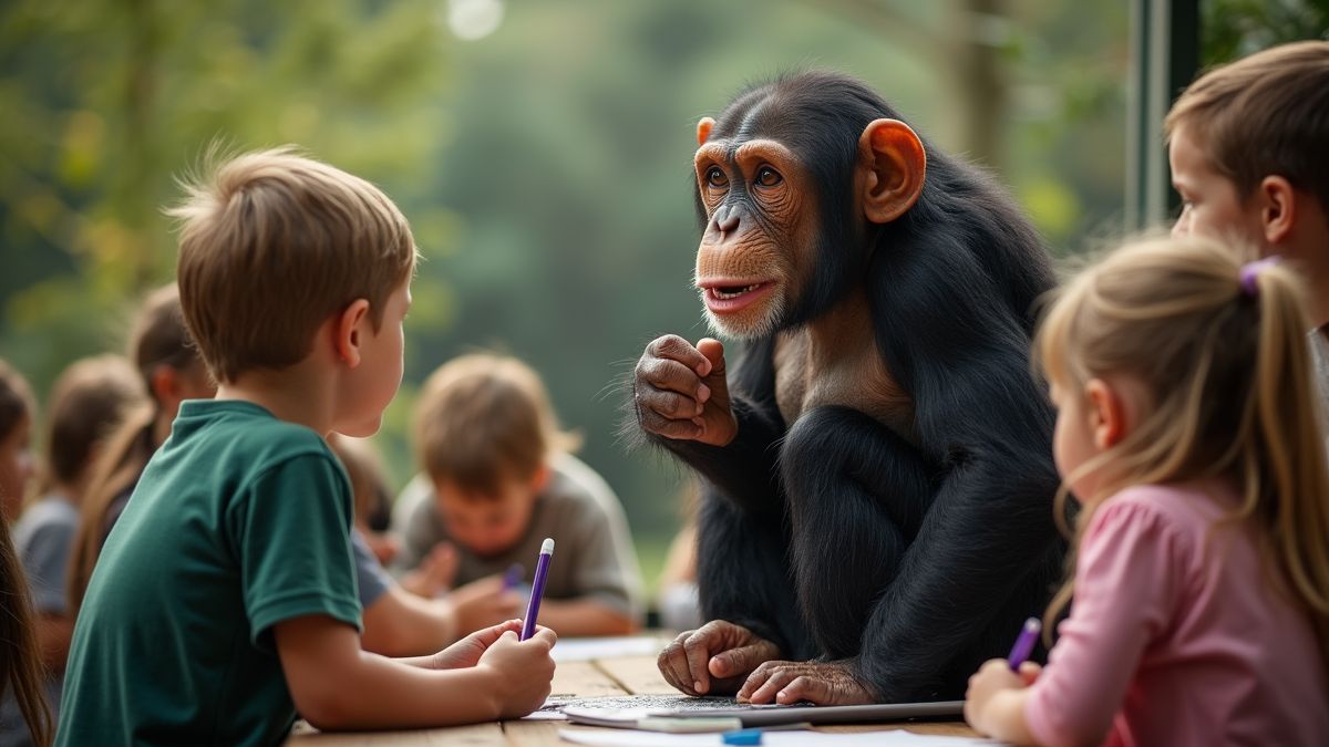 Een educatief evenement over chimpansees met kinderen die deelnemen