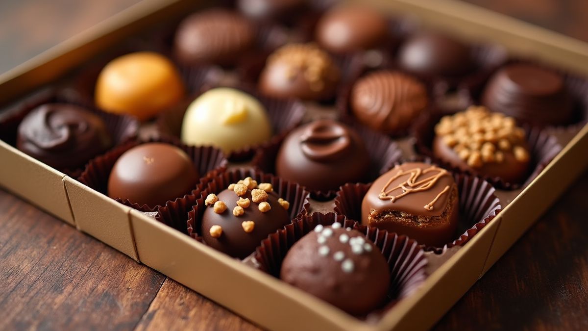 Een elegante doos Belgische pralines met verschillende smaken