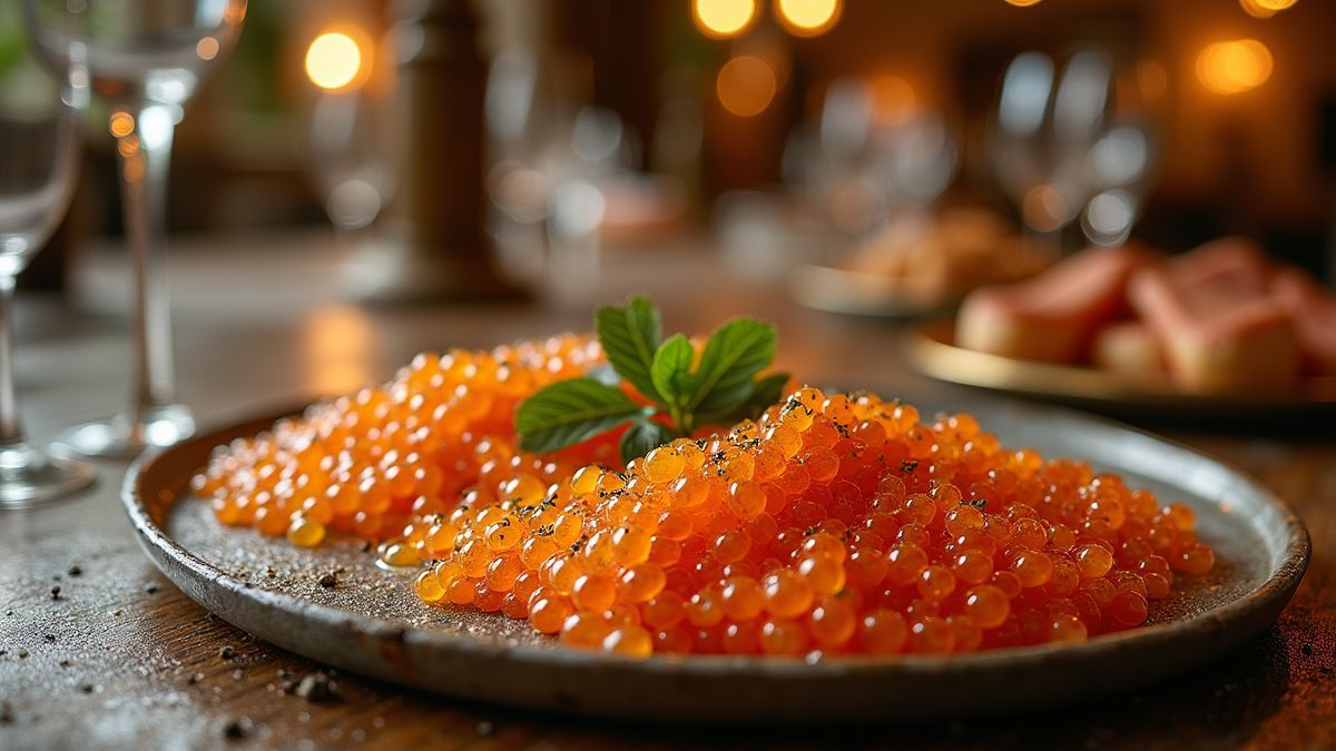 Een elegante presentatie van caviar op een dinertafel.