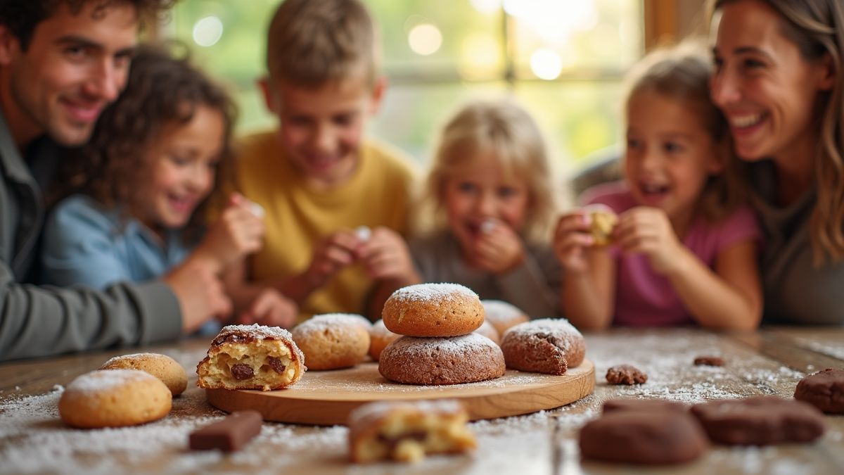 Een familie geniet van traditionele Australische snacks zoals Tim Tams en Lamingtons.