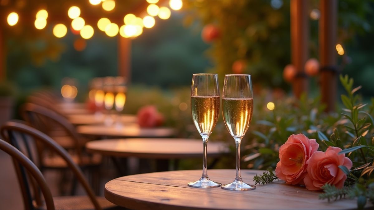 Een feestelijke buitenbijeenkomst met glazen Prosecco