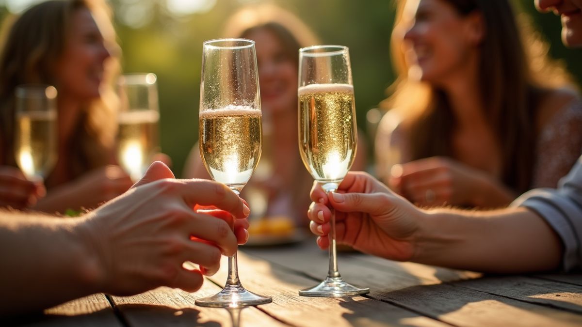 Een feestelijke buitenbijeenkomst met glazen Prosecco
