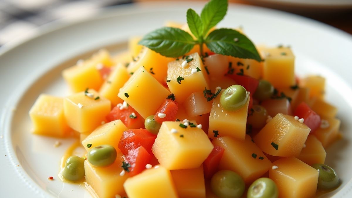 Een frisse fruitsalade met meloen en andere ingrediënten.