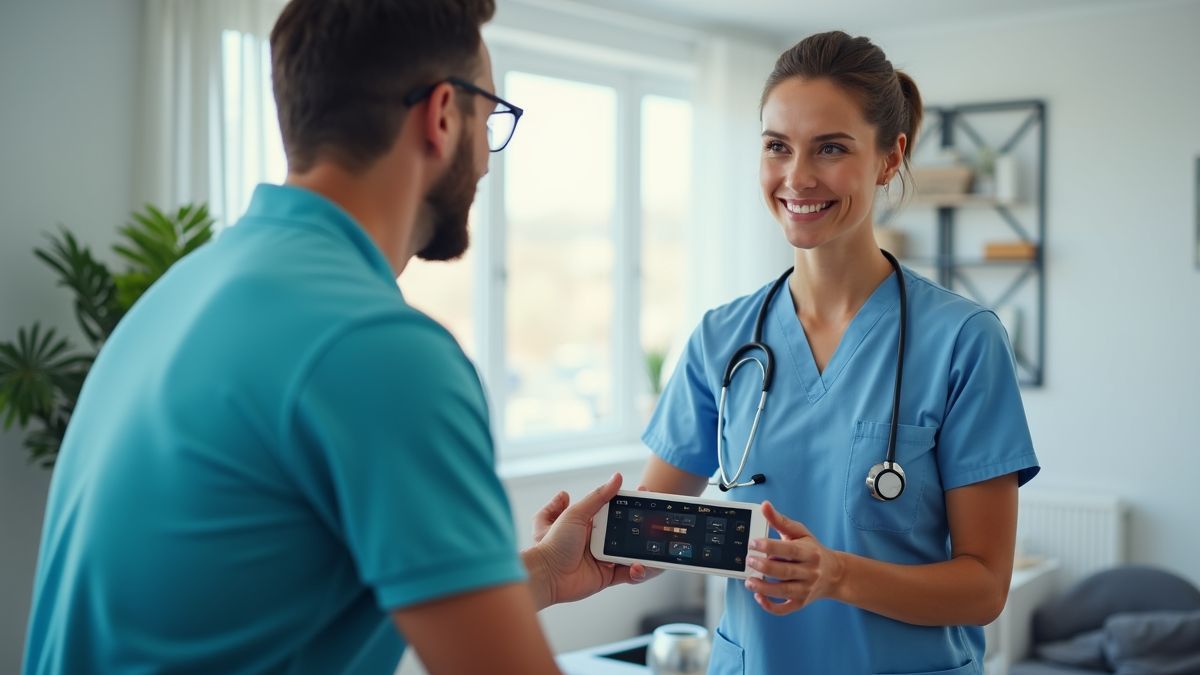 Een fysiotherapeut die geavanceerde technologie gebruikt voor patiëntenbehandeling.