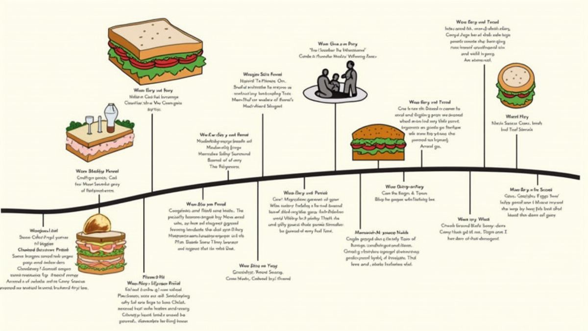 Een geïllustreerde tijdlijn van de geschiedenis van sandwiches.