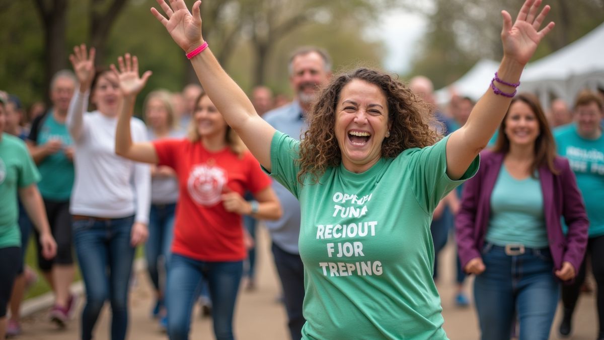 Een gemeenschapsfondsenwervings evenement met mensen die deelnemen en plezier hebben.