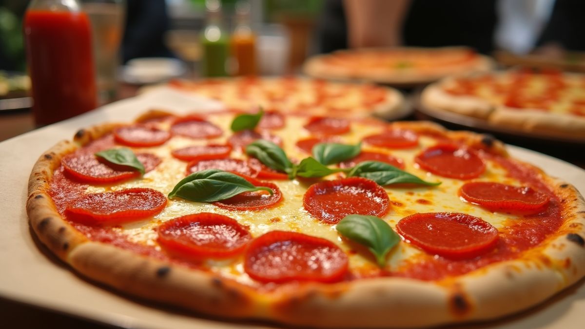 Een gevarieerd aanbod van pizza's op een feestje, inclusief peperoni pizza.