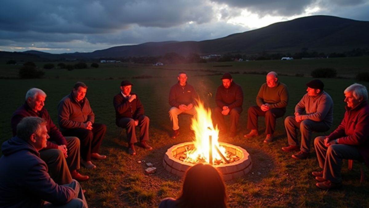 Een gezamenlijk festival van Calan Gaeaf met een vuurstapel en verhalen delen.