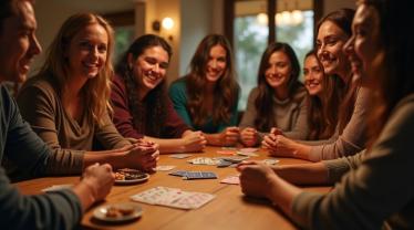 Vrienden spelen kaarten in een gezellige kamer