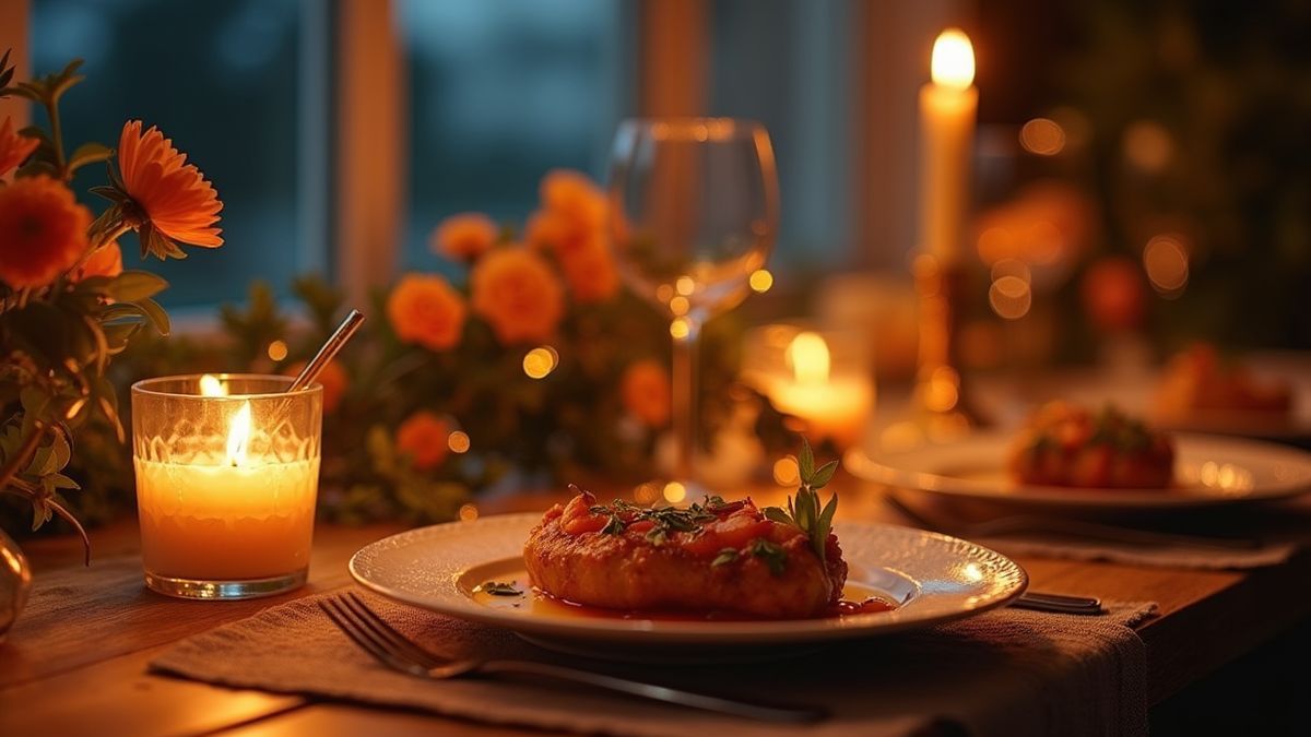Een gezellige dinertafel met kaarsen en bloemen