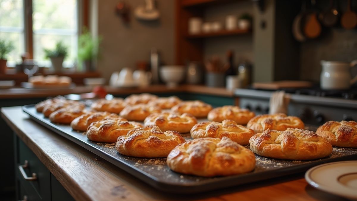 Een gezellige keukenscène met traditionele Tsjechische gebakjes