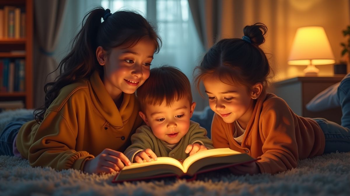 Een gezellige leesomgeving met kinderen en een ouder