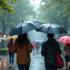 Een gezellige scène van mensen die genieten van de regen