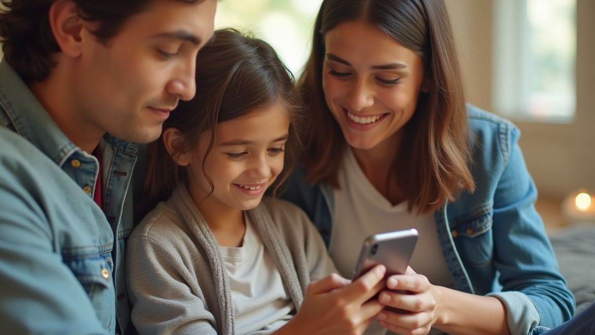 Een gezin dat met een mobiele app geld verzendt