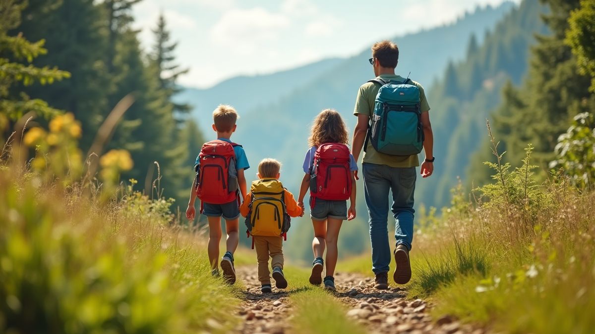 Een gezin wandelt in een natuurreservaat.