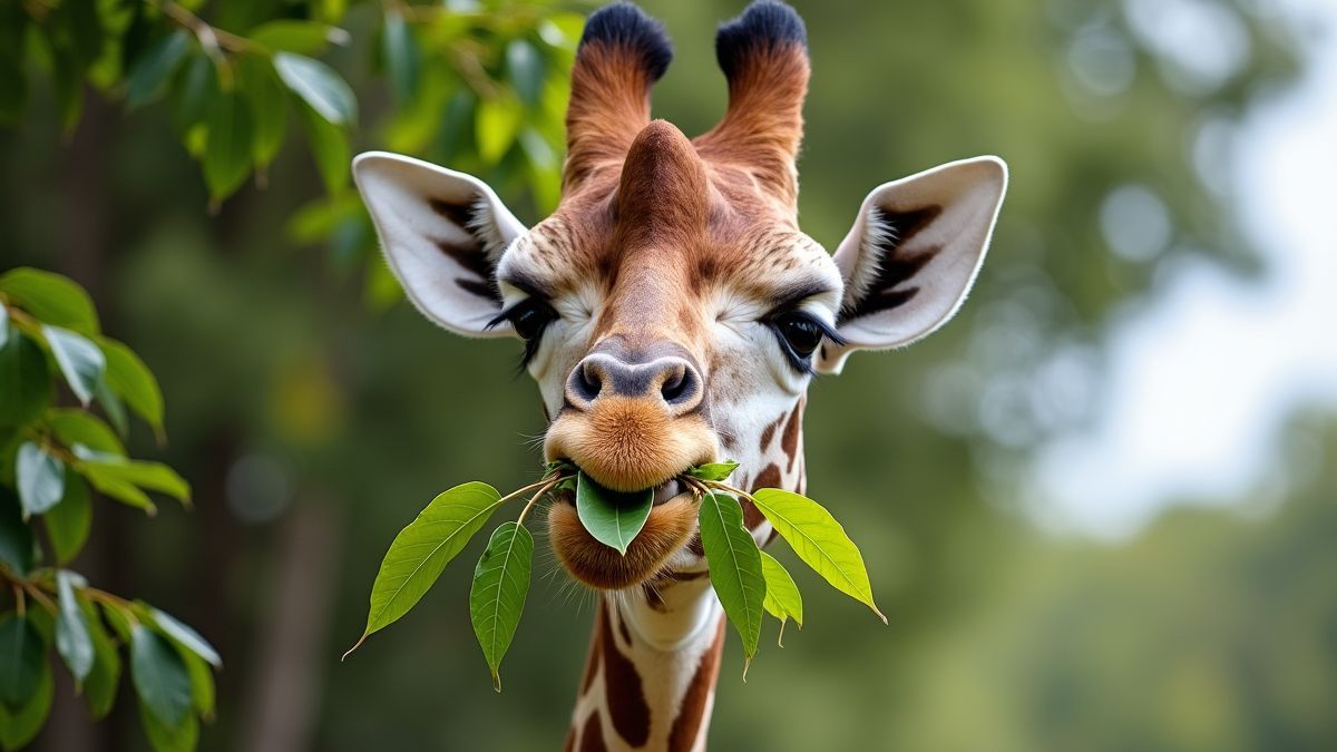 Een giraffe eet bladeren van een hoge boom