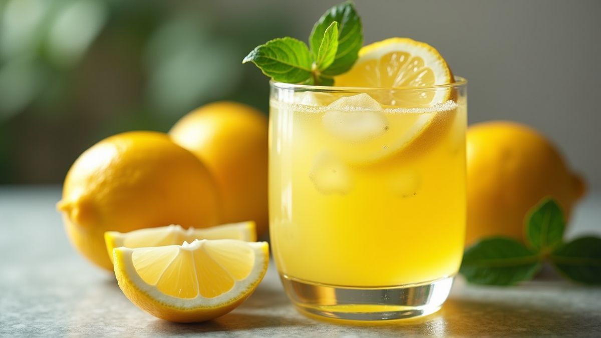 Een glas Limoncello met citroenschijfjes op een tafel