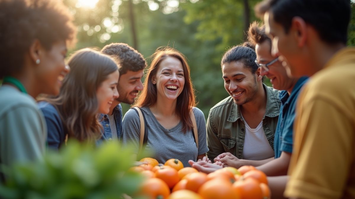 Een groep diverse mensen die samen vrijwilligerswerk doet