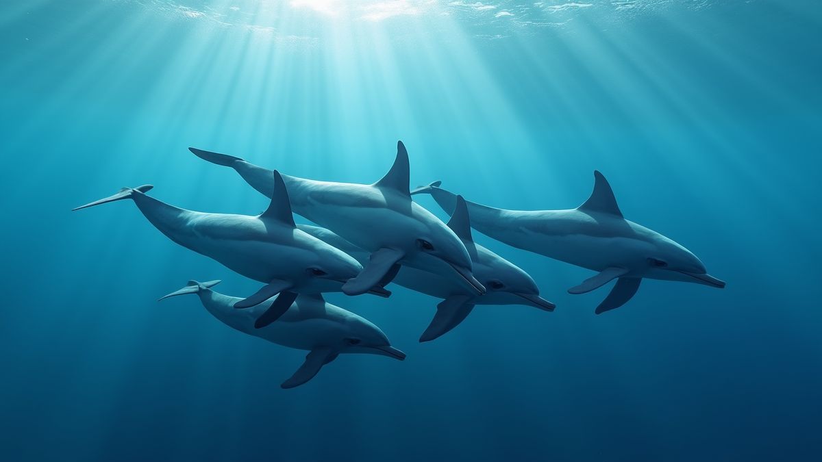 Een groep dolfijnen die samen in de oceaan zwemt