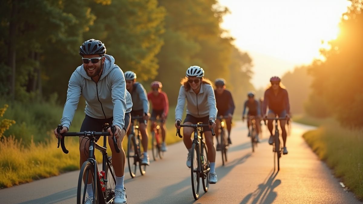Een groep fietsers die geniet van hun rit naar het werk