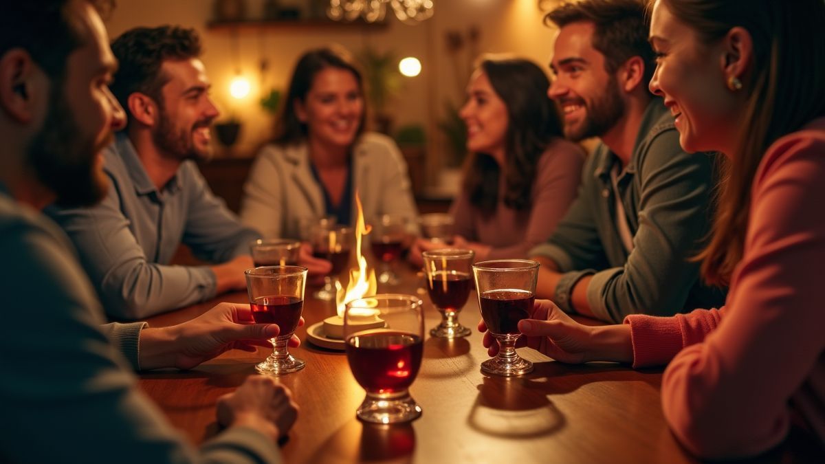 Een groep vrienden die verschillende soorten likeuren proeft