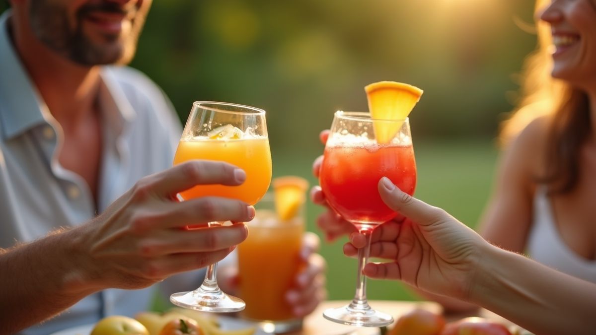 Een hartverwarmend tafereel van mensen die fruitcocktails delen op een picknick