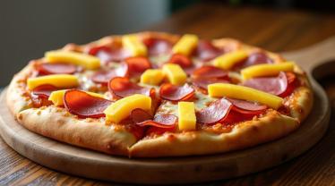 Een heerlijk geconverteerde Hawaiiaanse pizza met ham en ananas