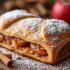 Een heerlijke appelstrudel met poedersuiker op een rustieke tafel