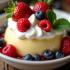 Een heerlijke kom vanillepudding met verse bessen en slagroom