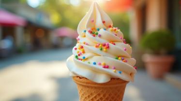 Een heerlijke softijsje met kleurrijke sprinkles