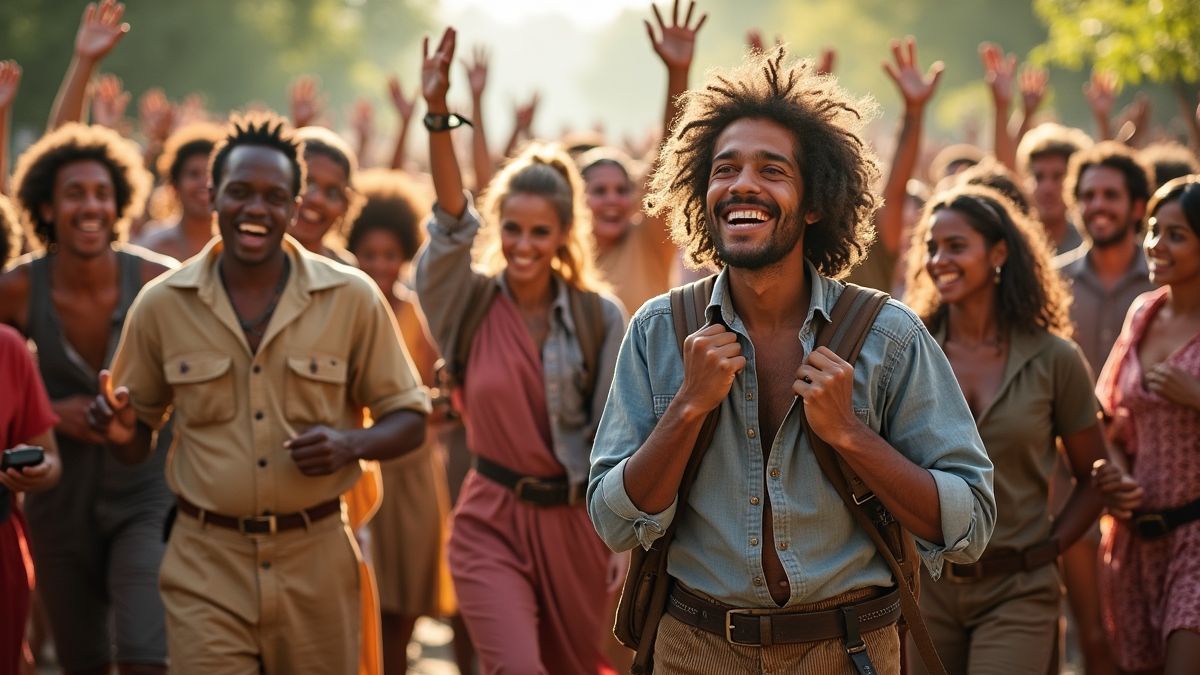 Een historisch beeld dat de oorsprong van multiculturalisme weergeeft met diverse groepen.